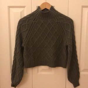 American Eagle Army Green Cropped Mock Sweater XXS